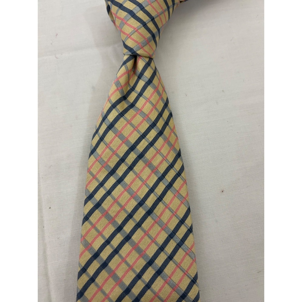 Turnbull & Asser London Beige Gray Cross Check Woven Men's Silk Tie Made England - Picture 6 of 6